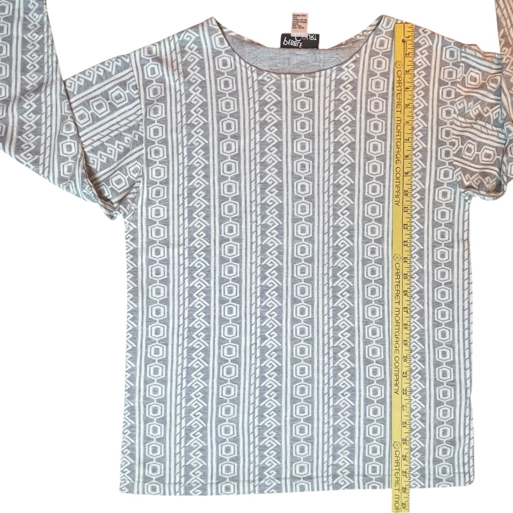 VTG Pebble Court 3/4 Sleeve Shirt Top Women Medium Bohemian Geometric Aztec Gray - Picture 11 of 16
